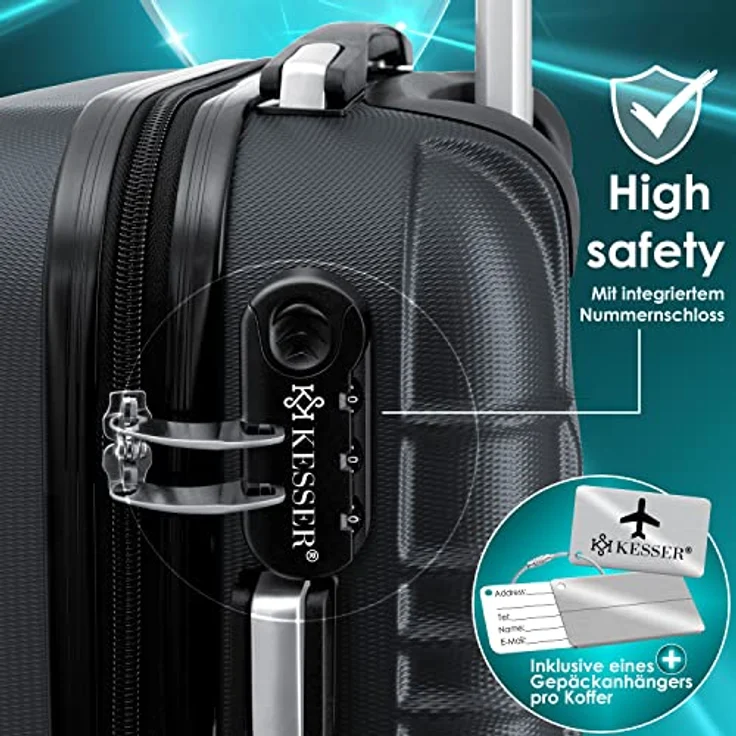 KESSER® 3tlg. Hartschalenkofferset Hard Shell Basic Hartschalenkoffer Trolley Koffer Reisekoffer Reisekofferset Gepäck Rollkoffer Schloss 4 Rollen ABS-Hartschale Teleskopgriff M-L-XL, Anthrazit – Bild 5
