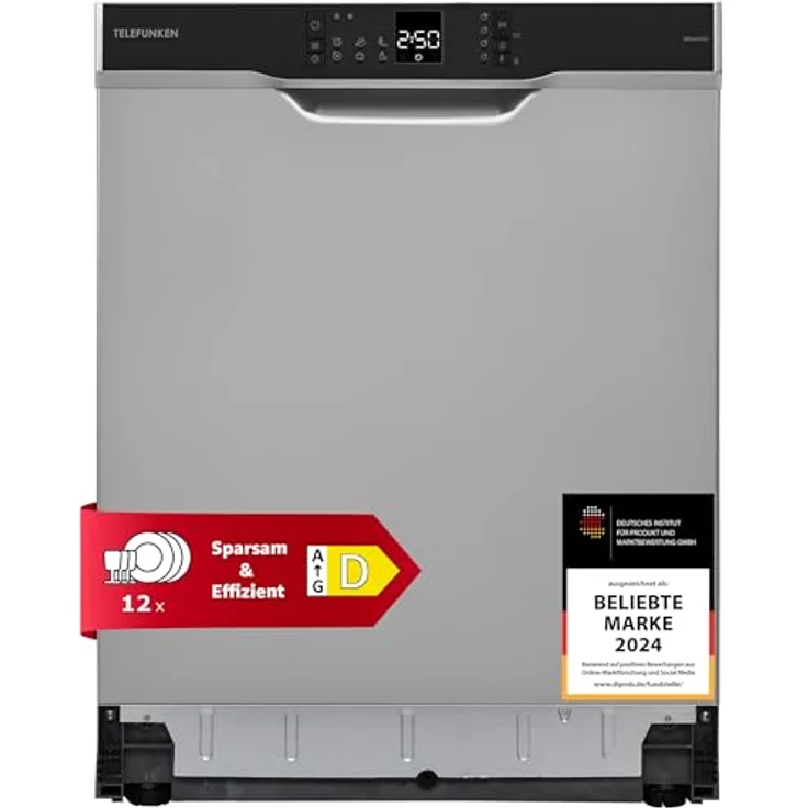 Telefunken GEU6012DI Unterbau Geschirrspüler, Spülmaschine Silber, 12 Maßgedecke, 6 Programme, AquaStop, 45 dB – Bild 1