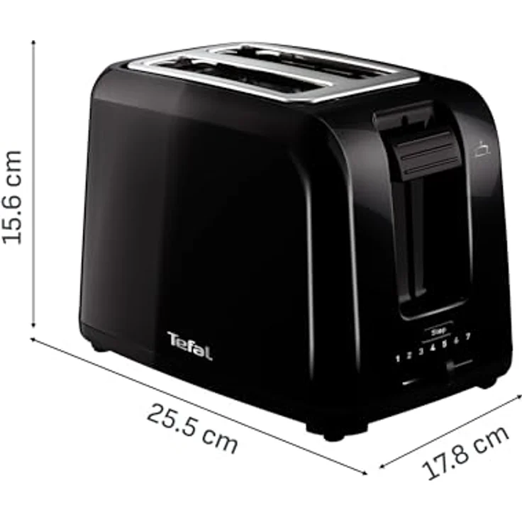 Tefal TT1A28 Vita 2-Schlitz-Toaster, 7 Bräunungsstufen, Stopptaste, Krümelschublade, Brötchenaufsatz, Kunststoff, schwarz – Bild 9