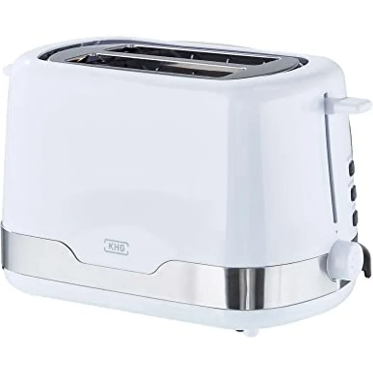 KHG Toaster Weiß, Edelstahl, 2 Scheiben, 7 stufenlose Bräunungsstufen, Auftau- und Aufwärmfunktion, Krümelschublade, 850 W