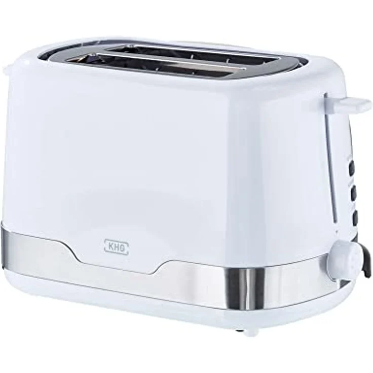 KHG Toaster Weiß, Edelstahl, 2 Scheiben, 7 stufenlose Bräunungsstufen, Auftau- und Aufwärmfunktion, Krümelschublade, 850 W – Bild 1