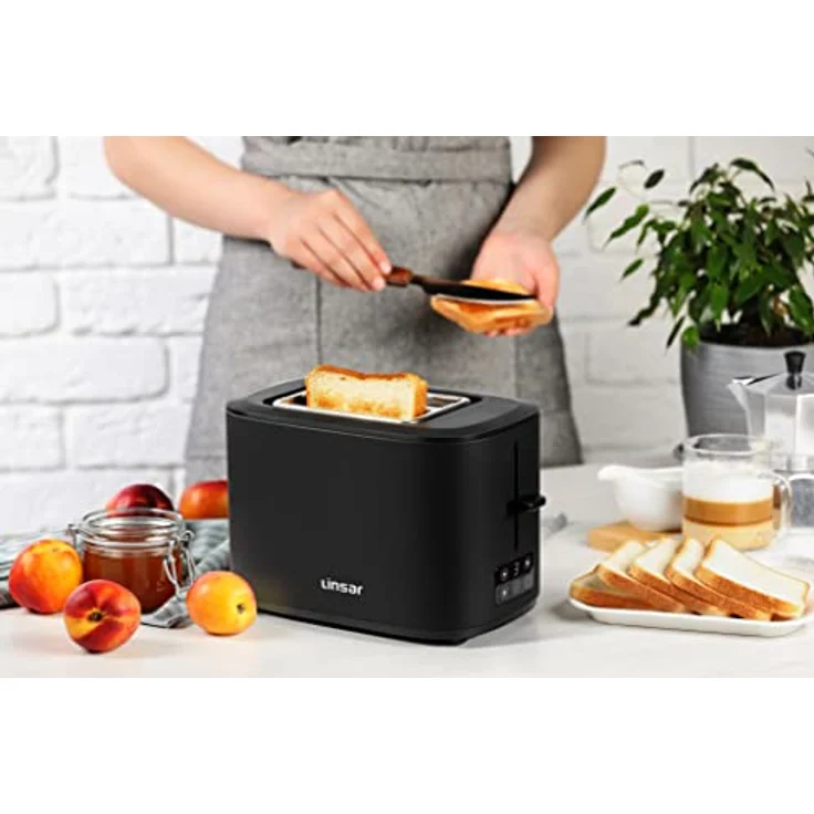 Linsar - Toaster - Zwei-Scheiben-Toaster - Mit Touchdisplay, 6 Bräunungsstufen, Herausnehmbarer Krümelschublade, Integriertem Brötchenaufsatz und Abschaltautomatik - 980 Watt - (Schwarz) – Bild 3