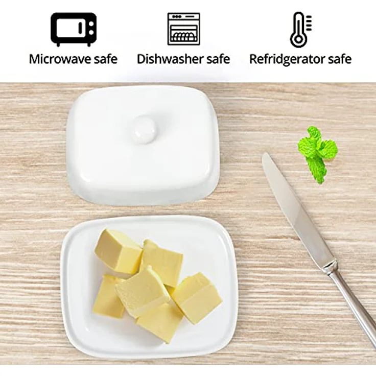 Belle Vous Weiße Butterdose Keramik mit Deckel – Butter Dose aus Keramik mit Griff – Butterdose Butter Deckel Passend für Kleine und Große Butter – Bild 4