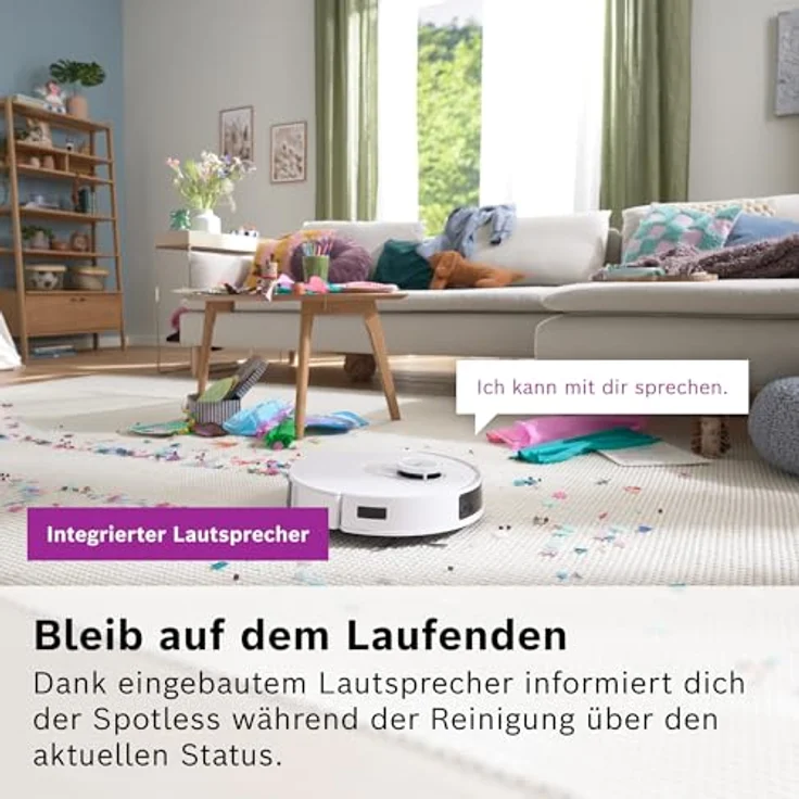 BOSCH Saugroboter Spotless + BCRD1W, Saug- und Wischroboter mit 11.000 Pa Saugkraft, beutellos, Infrarot Navigation, Carbon Bürste, Trocken-Servicestation – Bild 15