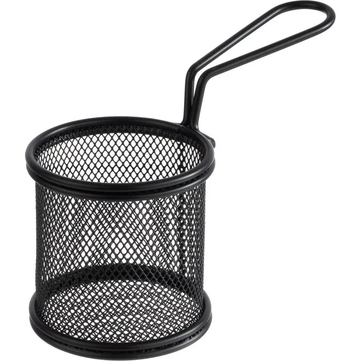 APS 40624 Servier-Frittierkorb SNACKHOLDER, Edelstahl, Ø 8 cm, Höhe 7,5 cm, schwarz, ideal zum Portionsservieren und Frittieren