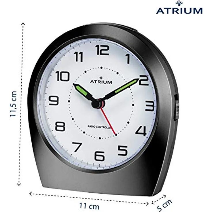 Atrium A620-7 Funkwecker Analog Quarz, lautlos, klassisches Design in matt schwarz, mit Snooze-Funktion und Zifferblattbeleuchtung – Bild 2