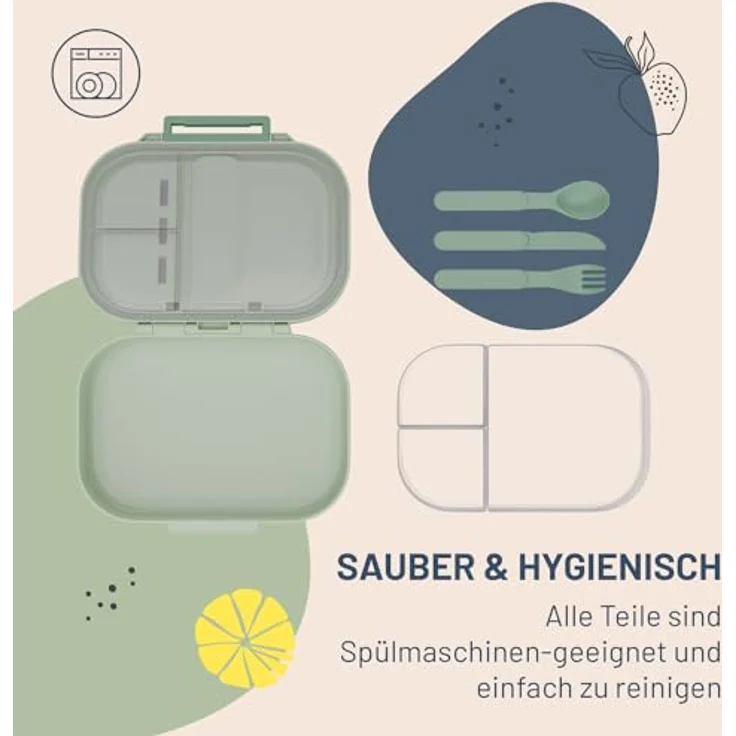 Klarstein Bunko Lunchbox 3 Fächer mit 3-tlg. Besteck, luftdicht und spülmaschinengeeignet, 21 x 14,5 x 5,5 cm – Bild 5