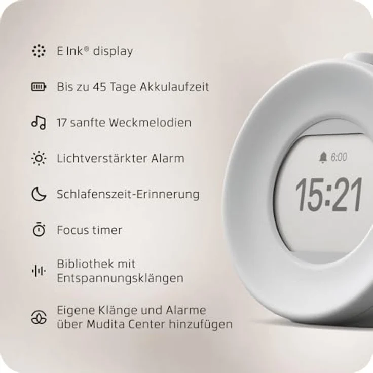 Mudita Harmony 2 Digitaler Alarm-Wecker mit 17 Melodien und gesundem E-Ink-Display – Bild 3