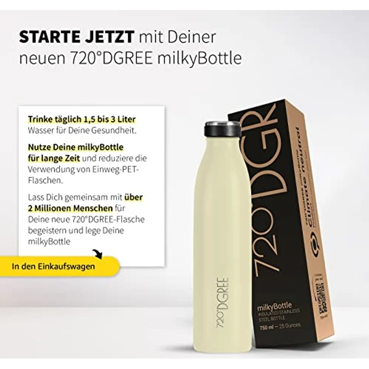 720°DGREE Trinkflasche Edelstahl Doppelwandig 750ml Isolierflasche milkyBottle soft cream matt – Bild 6