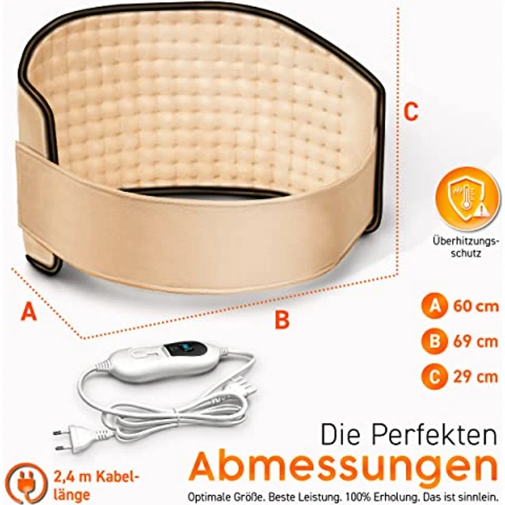 sinnlein Heizkissen elektrisch Beige für Bauch und Rücken Heizgürtel mit 3 Temperaturstufen & Abschaltautomatik Wärmegürtel mit verstellbarem Band und Klettverschluss – Bild 5