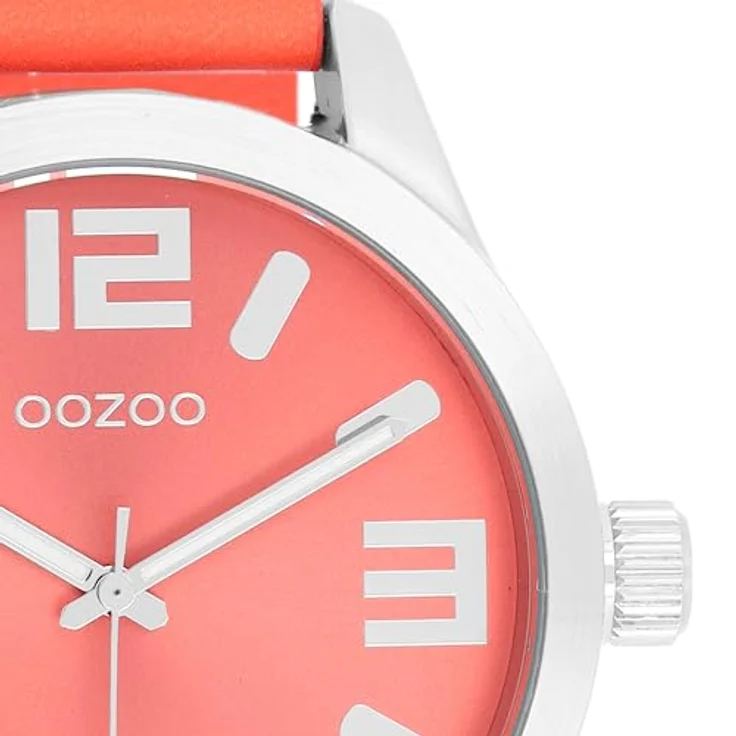 OOZOO Quarzuhr C1073, Armbanduhr für Damen und Herren, korallefarbenes Lederarmband, Ø 46mm, spritzwassergeschützt – Bild 2