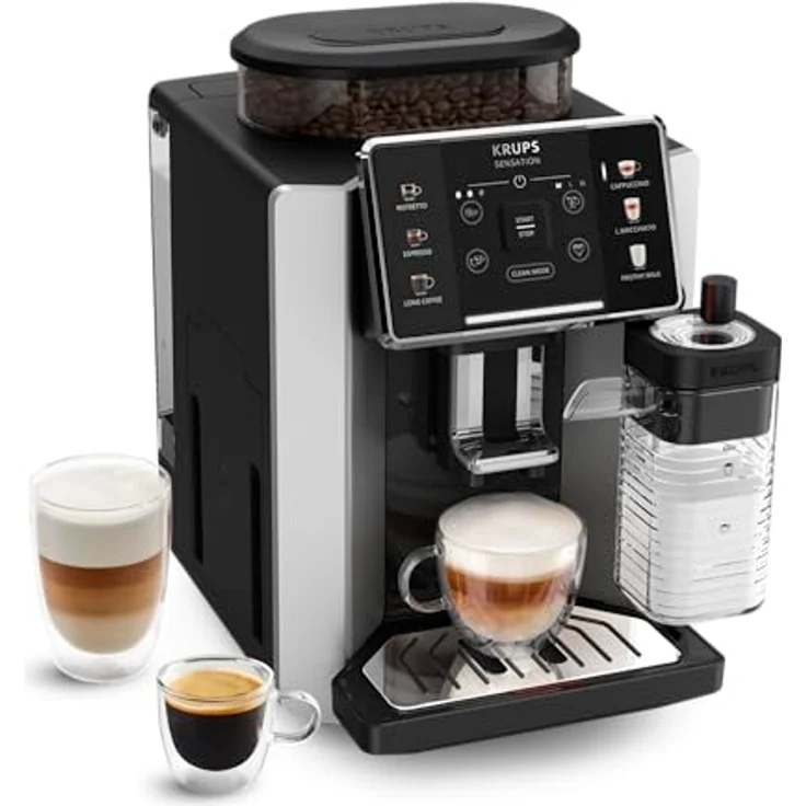 KRUPS EA912E10, Kaffeevollautomat mit integriertem Mahlwerk für perfekten Milchschaum und zwei Tassen Zubereitung, schwarz/silber – Bild 2
