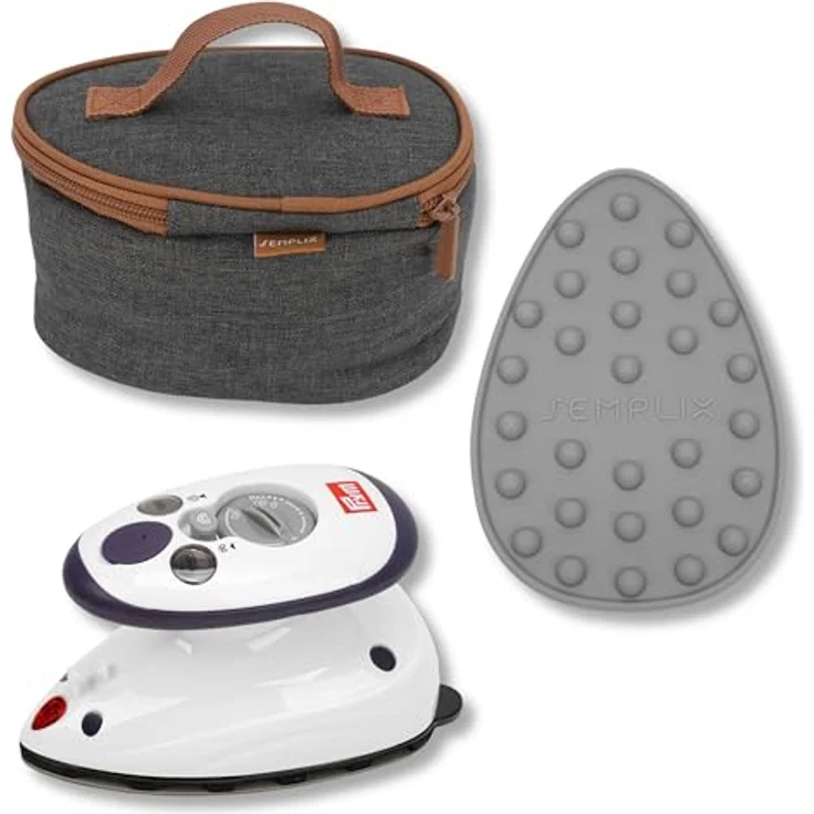 Semplix Prym Mini-Dampfbügeleisen Set, Reisebügeleisen mit Tasche und Silikonablage anthrazit/grau, 343 W – Bild 2