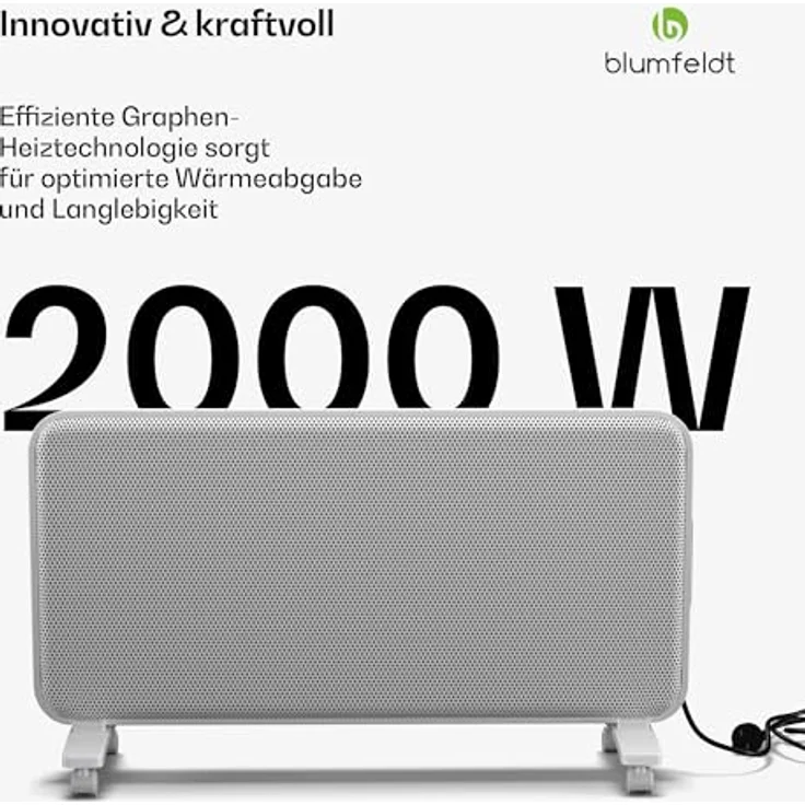 Blumfeldt Infrarotheizung 2000 W – Graphen-Heizelement, App & Touch-Steuerung, IP24, für Räume bis 20 m², Weiß – Bild 2