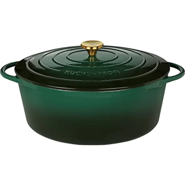 Küchenprofi Gusseisen Bräter mit Deckel, grün/innen schwarz , 35 cm, Schmortopf, Auflaufform, Dutch Oven, Brotbacktopf, emailliert, für alle Herdarten(inkl. Induktion), zum Schmoren,Backen,Braten