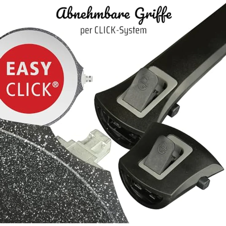 GSW 167833 Easy Click Schmorpfanne, Aluminium schwarz mit Glasdeckel und abnehmbaren Griffen, Ø 28 cm, für alle Herdarten geeignet – Bild 4