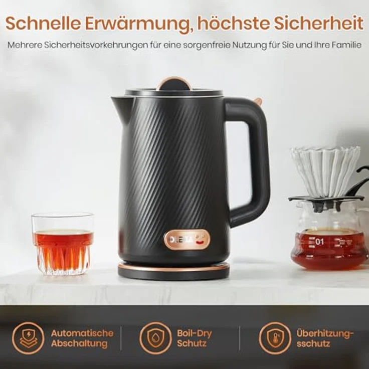 OLEGA Wasserkocher Elektrischer Teekessel 1800W, BPA-frei, 1,8 Liter, Schwarz, sicher und schnellaufheizend mit Abschaltautomatik – Bild 3