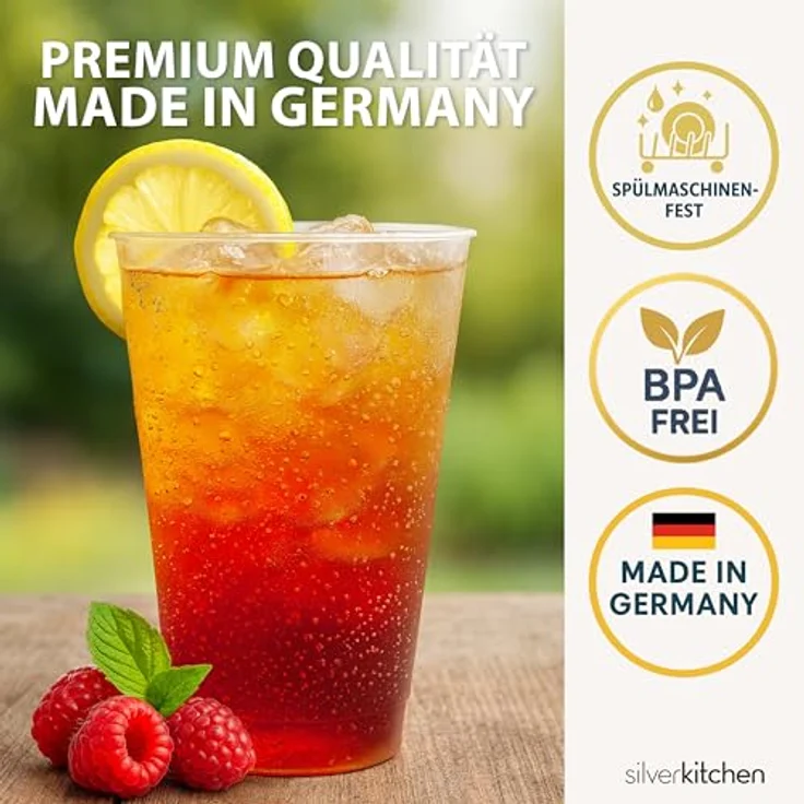 Silverkitchen 100x Mehrweg Plastikbecher 0,3 L – Stapelbare, spülmaschinenfeste Hartplastik Becher für Partys und Gastronomie, BPA-frei – Bild 2