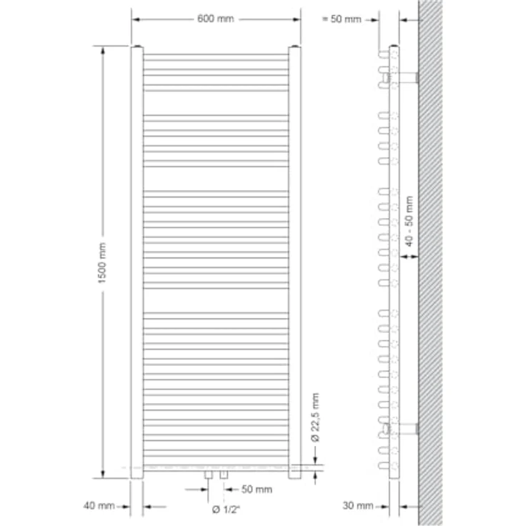ECD Germany Badheizkörper 600 x 1500 mm, Weiß - gebogen mit Mittelanschluss, Design Heizkörper und Handtuchwärmer für Badezimmer – Bild 2