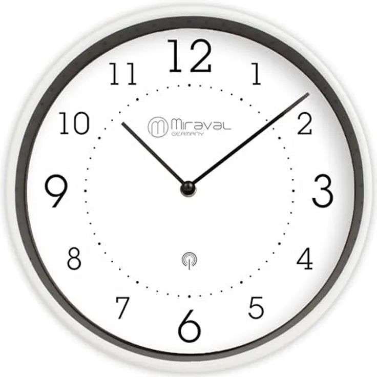 Miraval Funk-Wanduhr, 250 mm, Kunststoffgehäuse, weißes Zifferblatt, lautloses Quarzuhrwerk, DCF77-Funksignal (Weiß)