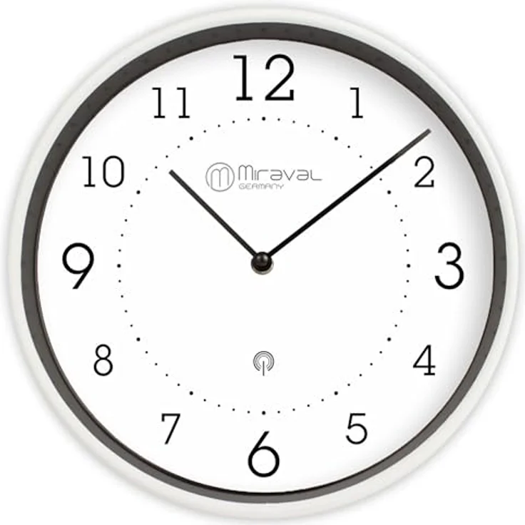 Miraval Funk-Wanduhr, 250 mm, Kunststoffgehäuse, weißes Zifferblatt, lautloses Quarzuhrwerk, DCF77-Funksignal (Weiß)