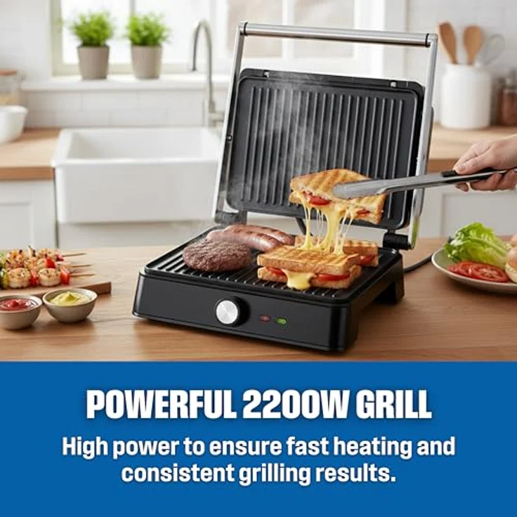 Westinghouse Kontaktgrill WKCG907BK, 2200 W, Antihaftbeschichtung, höhenverstelbar, 29 x 24 cm Grillfläche – Bild 7