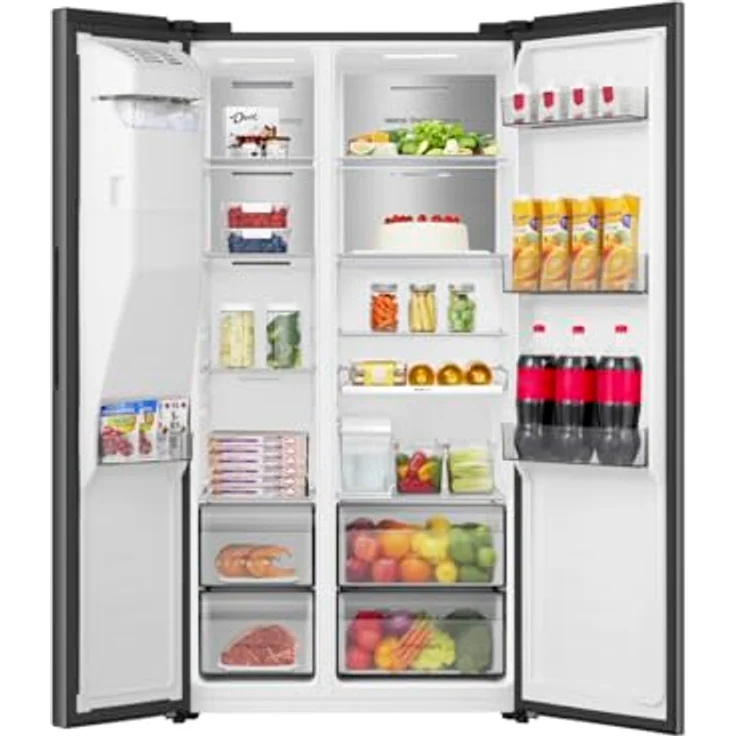 Hisense Freistehender Side-by-Side-Kühlschrank, 528 l, Amerikanische Tür, Schwarz, 2 Türen, Berührung, LED – Bild 4