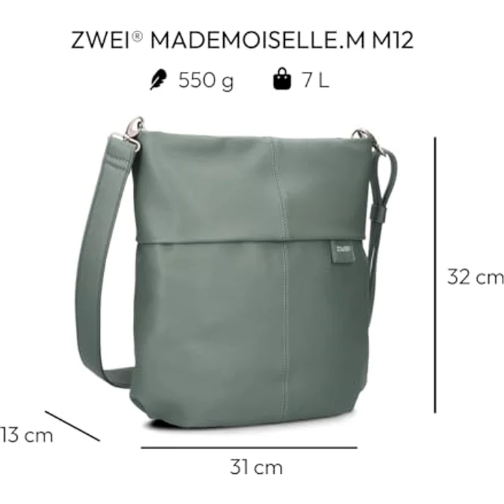 Zwei Mademoiselle M12, Handtasche für den Alltag, leicht und praktisch, Grün – Bild 2