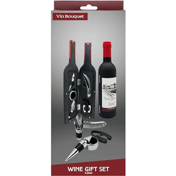 Vin Bouquet Wein-Geschenkset, inkl. Korkcrew, Ausgießer, Stopper, Folienschneider und Tropfenring, Schwarz, Original – Bild 4