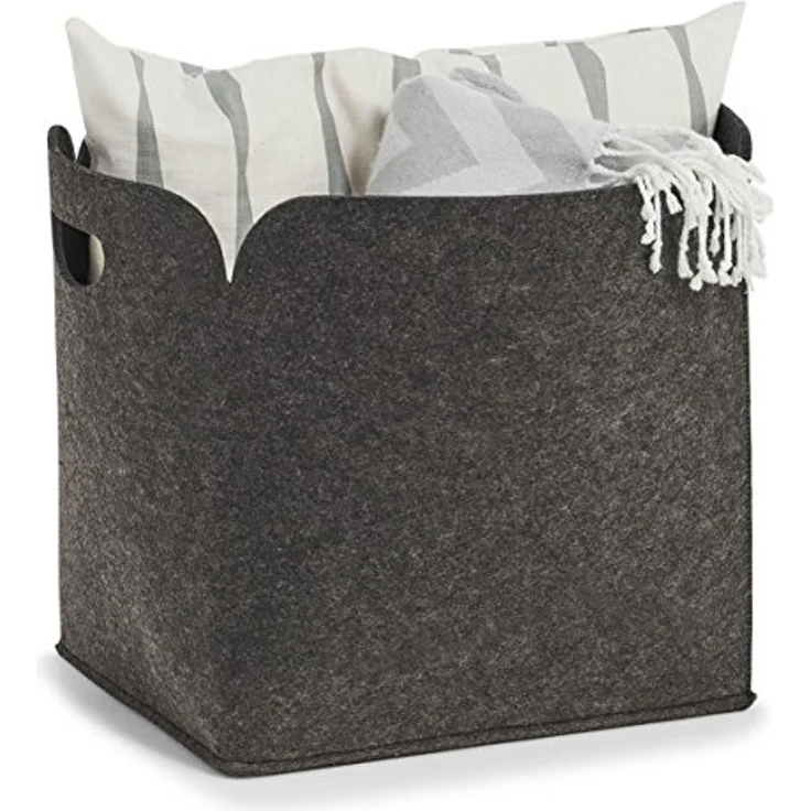 ZELLER Aufbewahrungskorb 14369, hoch, Filz, anthrazit, 36 x 28 x 36 cm, mit praktischen Griffen – Bild 2