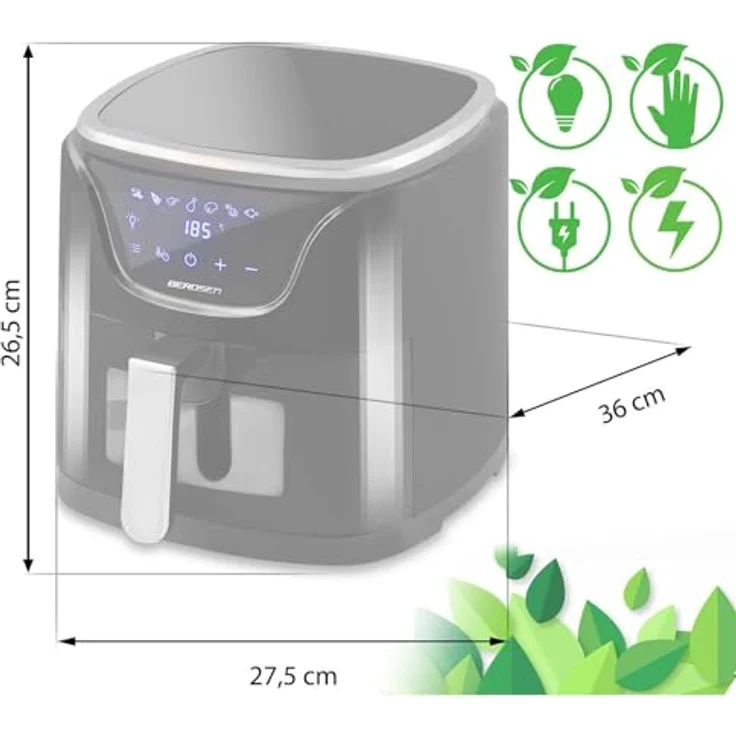 Berdsen Heißluftfritteuse Airfryer 1500 W, 5 L, fettfreie Fritteuse mit Timer und LED-Beleuchtung, schwarz-silber – Bild 3