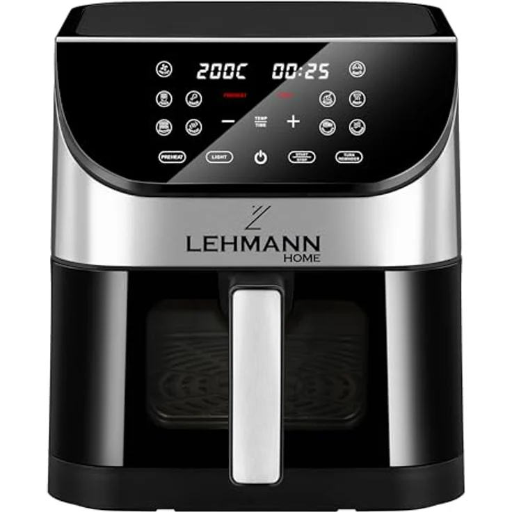 LEHMANN Heißluftfritteuse 6L mit 10 Kochprogrammen, 1500 W, digitalem LED-Touchscreen, ölfreies Braten – Bild 1