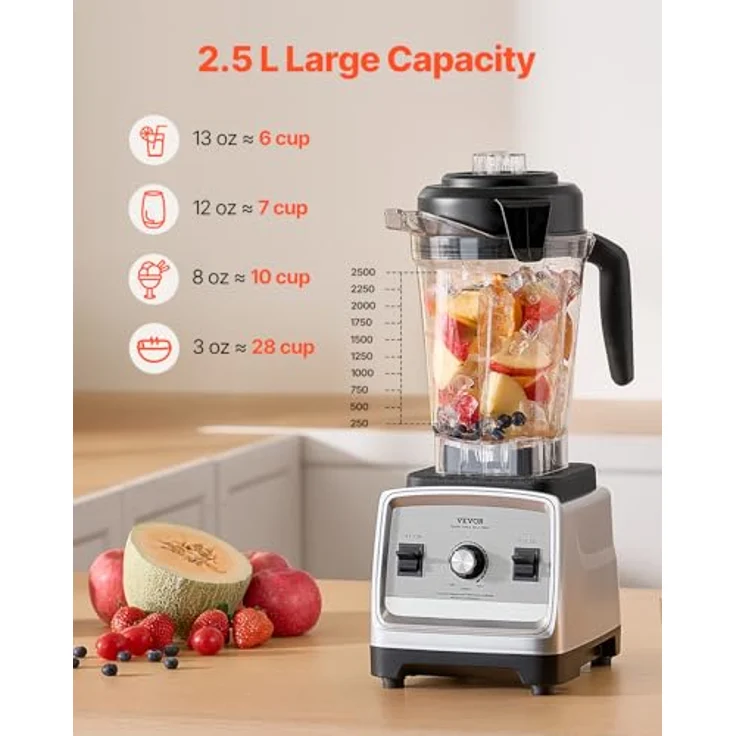 VEVOR Standmixer Smoothie Maker, 1600 W, 2,5 L professioneller Mixer mit leistungsstarkem Motor, multifunktional für Smoothies, Milchshakes und Säfte, BPA-frei – Bild 3