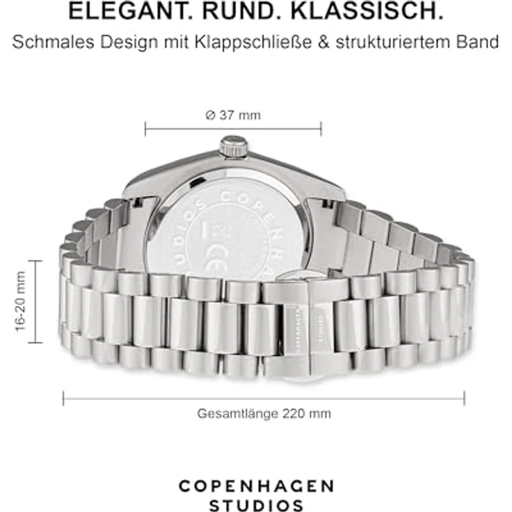 COPENHAGEN STUDIOS Round Watch Gold, 36 mm - elegante Damenuhr aus poliertem Edelstahl, Quarzwerk, 5 ATM wasserdicht, kratzfest, analoge Armbanduhr – Bild 4