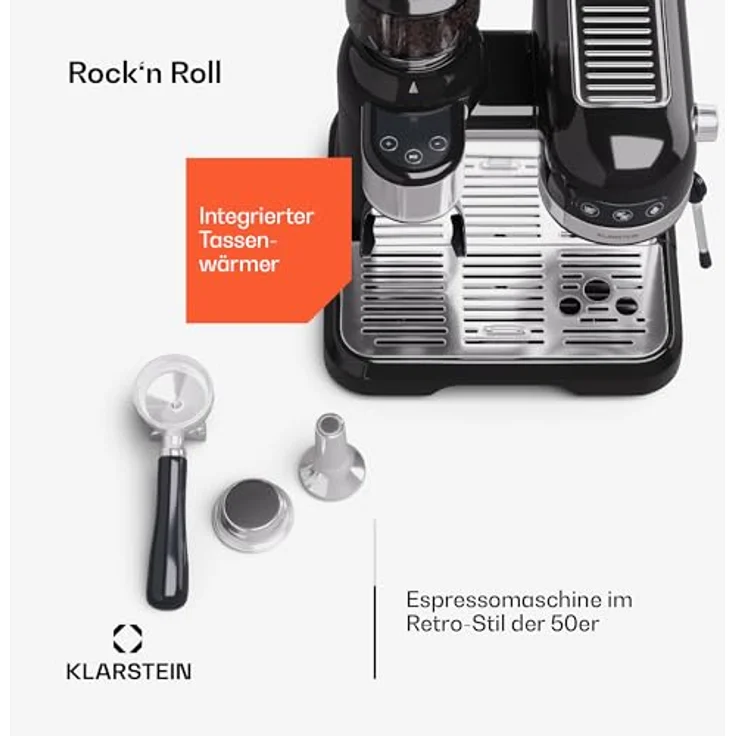 Klarstein Bella Café, Retro Mini-Espressomaschine mit Siebträger und Milchaufschäumer, 1550W, 1,4L Wassertank, 0,5L Milchtank, Thermoblock, ideal für Cappuccino – Bild 5