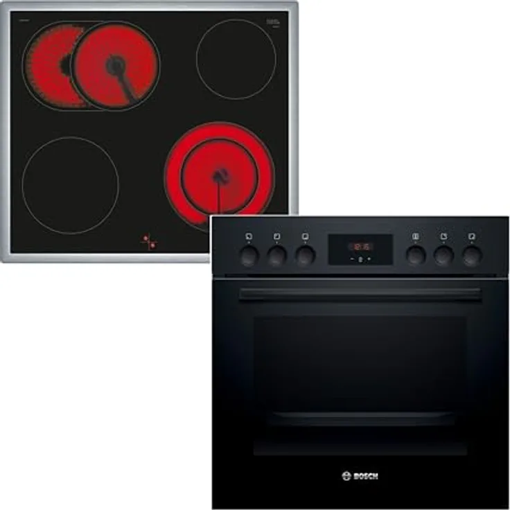 Bosch Einbauherd-Set HND211LB2, 60 cm mit 3D-Heißluft und herdgesteuertem Elektro-Kochfeld, Edelstahlrahmen, Bräterzone, erweiterbare 21 cm Kochzone