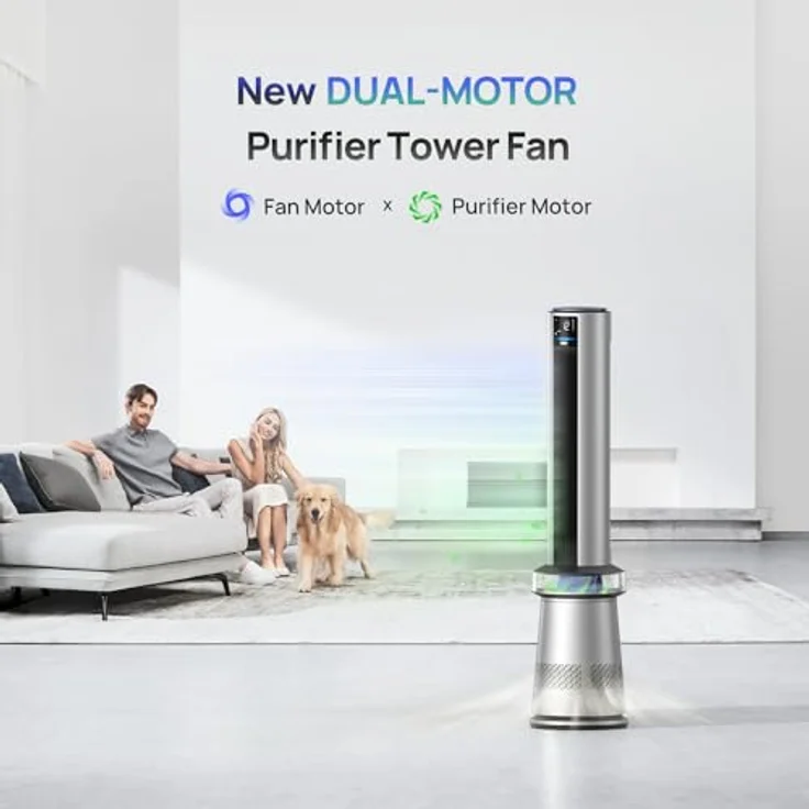 Dreo Turmventilator MC710S, Luftreiniger, intelligenter 2-in-1-Ventilator, 114 cm (45 Zoll), Geschwindigkeit 8 m/s, Oszillation 120°, 24-Stunden-Timer, Lüfter ohne Flügel – Bild 2
