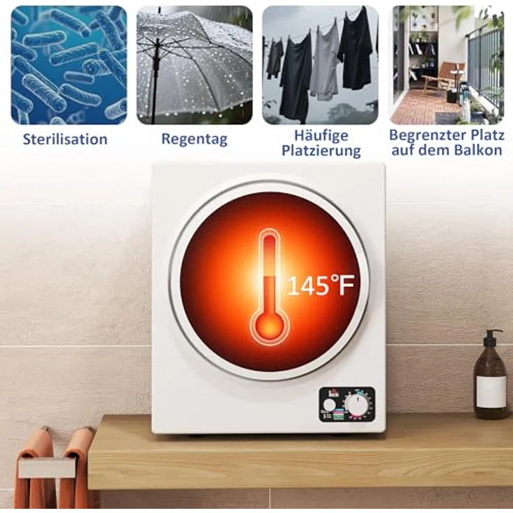 HOMCOM Waschtrockner B61-007V90WT, 2.5 kg, Kompakt, 4 Trockenprogramme, Wandmontage, weiß – Bild 6