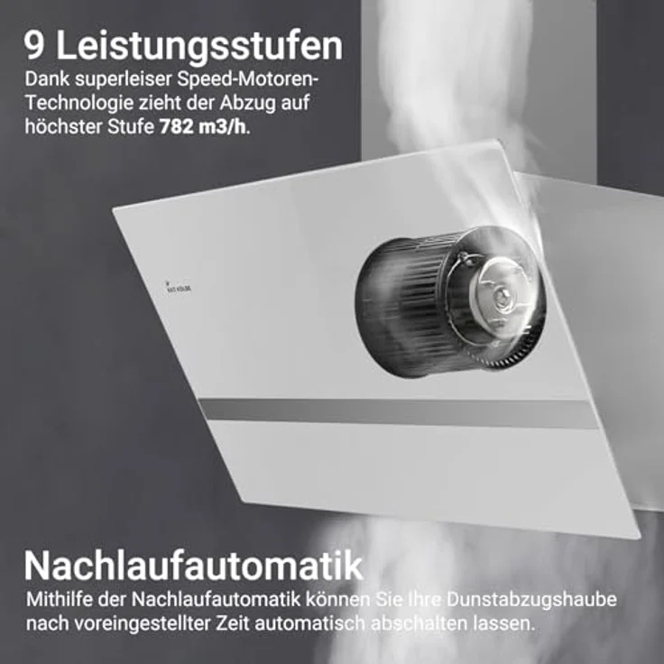 KKT KOLBE EASY9005WM Dunstabzugshaube, 90 cm, 782 cbm/h, kopffrei, Wandhaube, Weiß Glas, Smart WiFi, RGBW-LED-Beleuchtung, Energieeffizienz A+++ – Bild 2