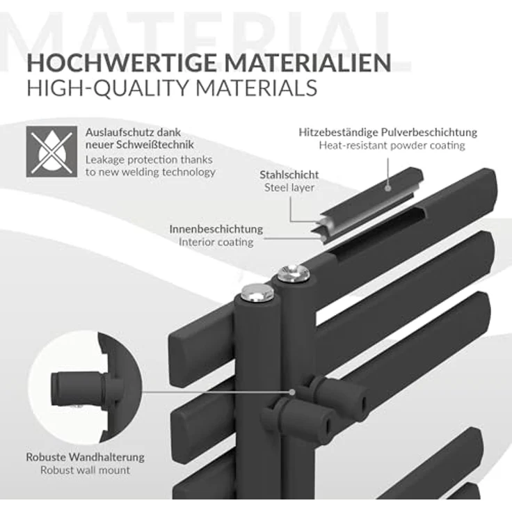 ECD Germany Iron EM Design Badheizkörper - 600 x 1000 mm - Anthrazit - Paneelheizkörper Handtuchwärmer mit hochwertigem Design und hoher Wärmeleistung – Bild 3