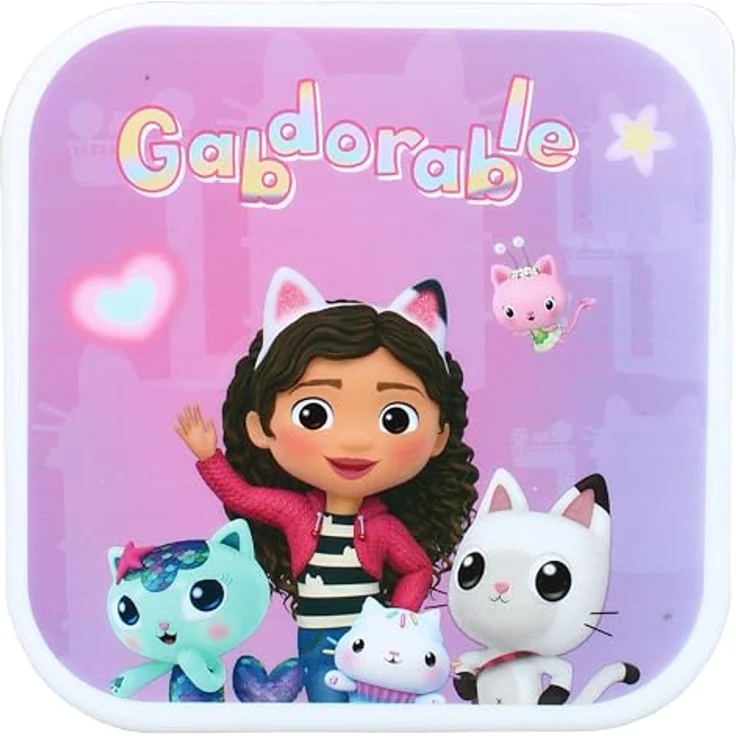 Gabby's Dollhouse 3-in-1 Lunchbox, Brotdose für Kinder mit 3 separaten Fächern, auslaufsicher und leicht zu reinigen, 12 cm x 12 cm x 6 cm – Bild 2