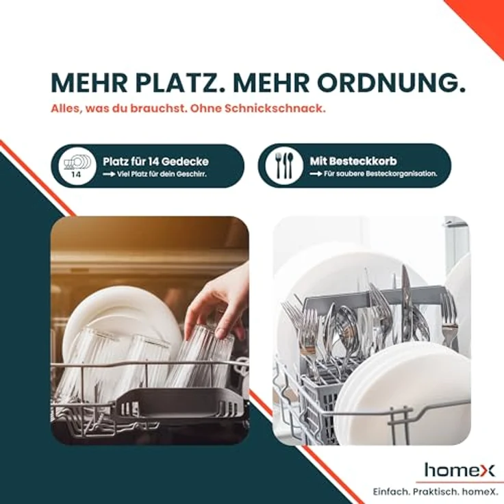 homeX DWSI601449E Geschirrspüler 60 cm, teilintegrierbar, 14 Maßgedecke, 6 Programme, leise mit 49 dB, Energieeffizienzklasse E – Bild 3