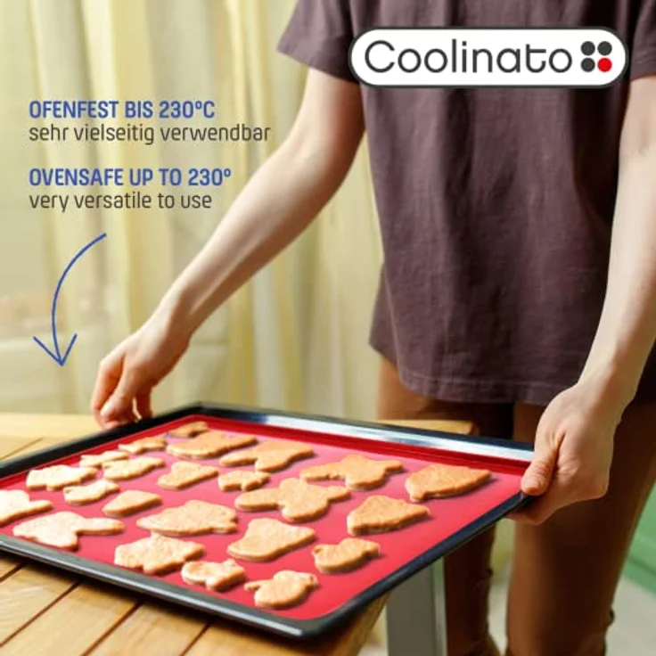 Coolinato 2er Set Silikon Backmatte mit Rand groß 36,5x27x1cm, Rot, lebensmittelecht, ideal zum Backen und als Backunterlage, inkl. 4 Rezepten – Bild 5
