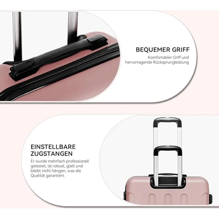 BEIBYE 2045 Kofferset, 3-tlg. Reisekoffer mit Zwillingsrollen, Hartschale, ergonomischer Telekopgriff, Zahlenschloss, rosa gold – Bild 4