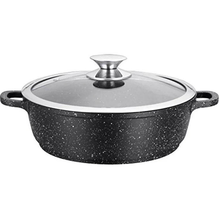 Kamberg 0008043 – Kochtopf 36 cm – Aluminiumguss – Beschichtung in Steinoptik – Mit Glasdeckel – Für alle Herdarten, auch Induktion – PFOA‑frei, Aluminium, grau, 36 cm