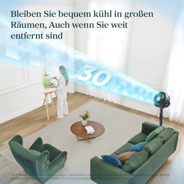 Levoit Smart Standventilator, 20dB sehr leise mit App & Alexa Steuerung, 30m Wurfweite, DC Motor, 4 Modi, 12 Stufen, 12 Std Timer, Fernbedienung – Bild 4