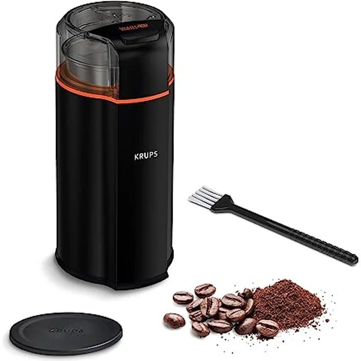 Krups GX3328 Silent Vortex Elektrische Kaffee- und Gewürzmühle | 3-in-1 Mahlwerk für Kaffeebohnen, Gewürze, Kräuter | superleise | spülmaschinenfest | herausnehmbare Mahlschüssel + Deckel | Schwarz – Bild 1