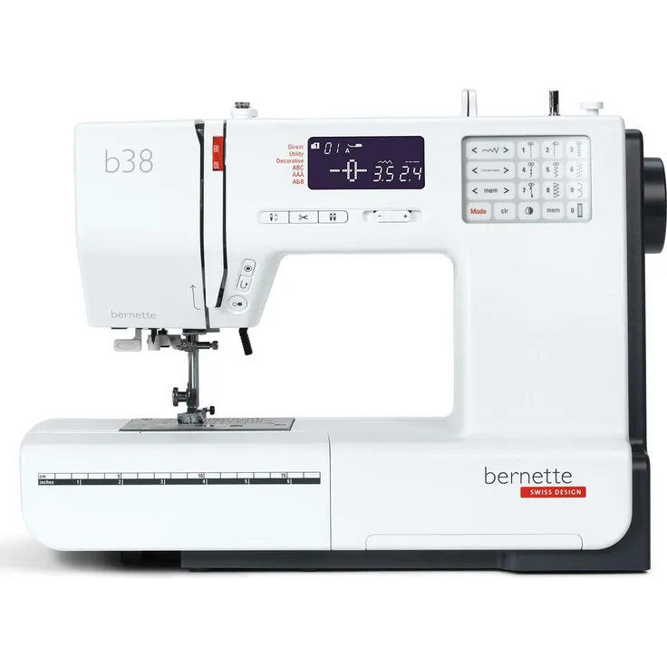 Bernette B38 Computer-Nähmaschine, 394 Stiche inkl. 67 Zierstiche & 8 Knopflöcher, 8 Zubehörfüße, inkl. Anschiebetisch, weiß