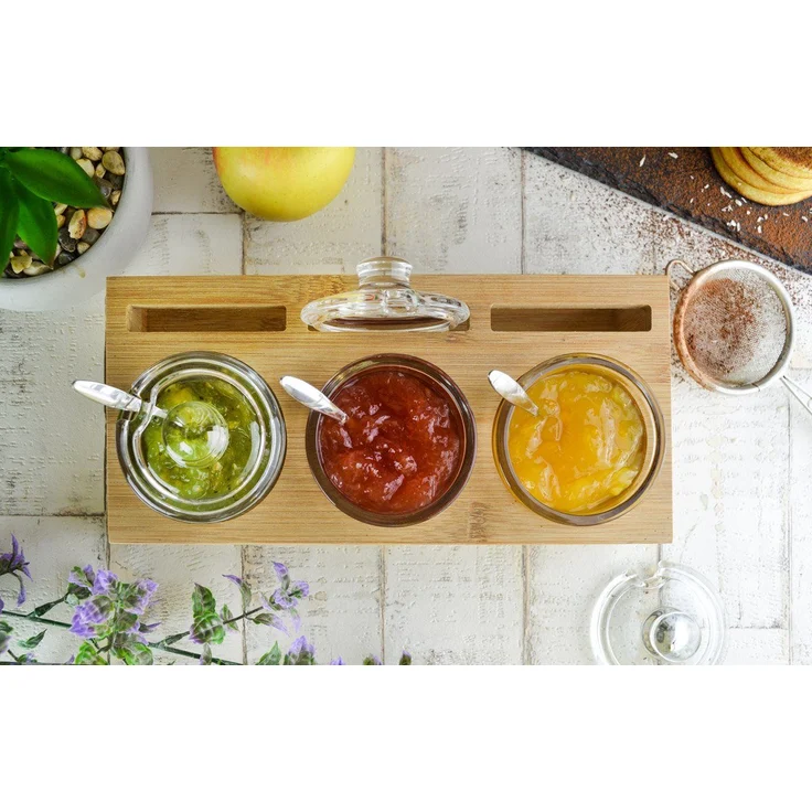 Sendez 3 Gewürzgläser mit Holzkiste und Löffeln Gewürzdosen Parmesandosen Marmeladendosen Set Honigdose Dose Zuckerdose Salzdose Vorratsdose – Bild 7