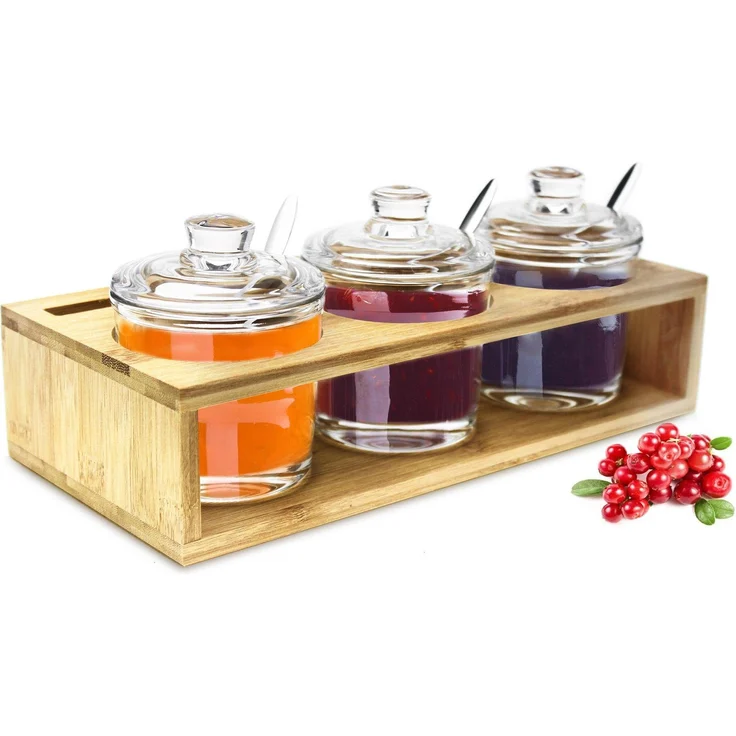Sendez 3 Gewürzgläser mit Holzkiste und Löffeln Gewürzdosen Parmesandosen Marmeladendosen Set Honigdose Dose Zuckerdose Salzdose Vorratsdose – Bild 4
